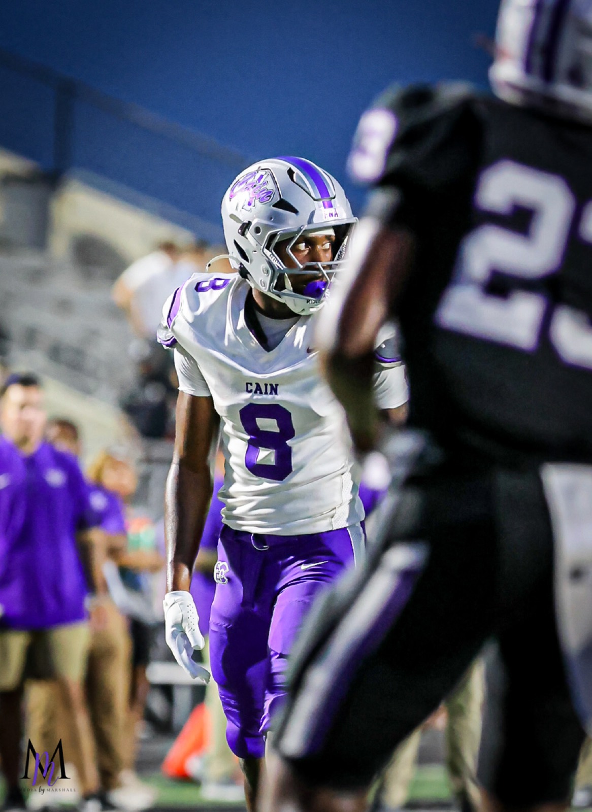 Senior wide receiver Israel Smith focuses across the line from a Humble defender