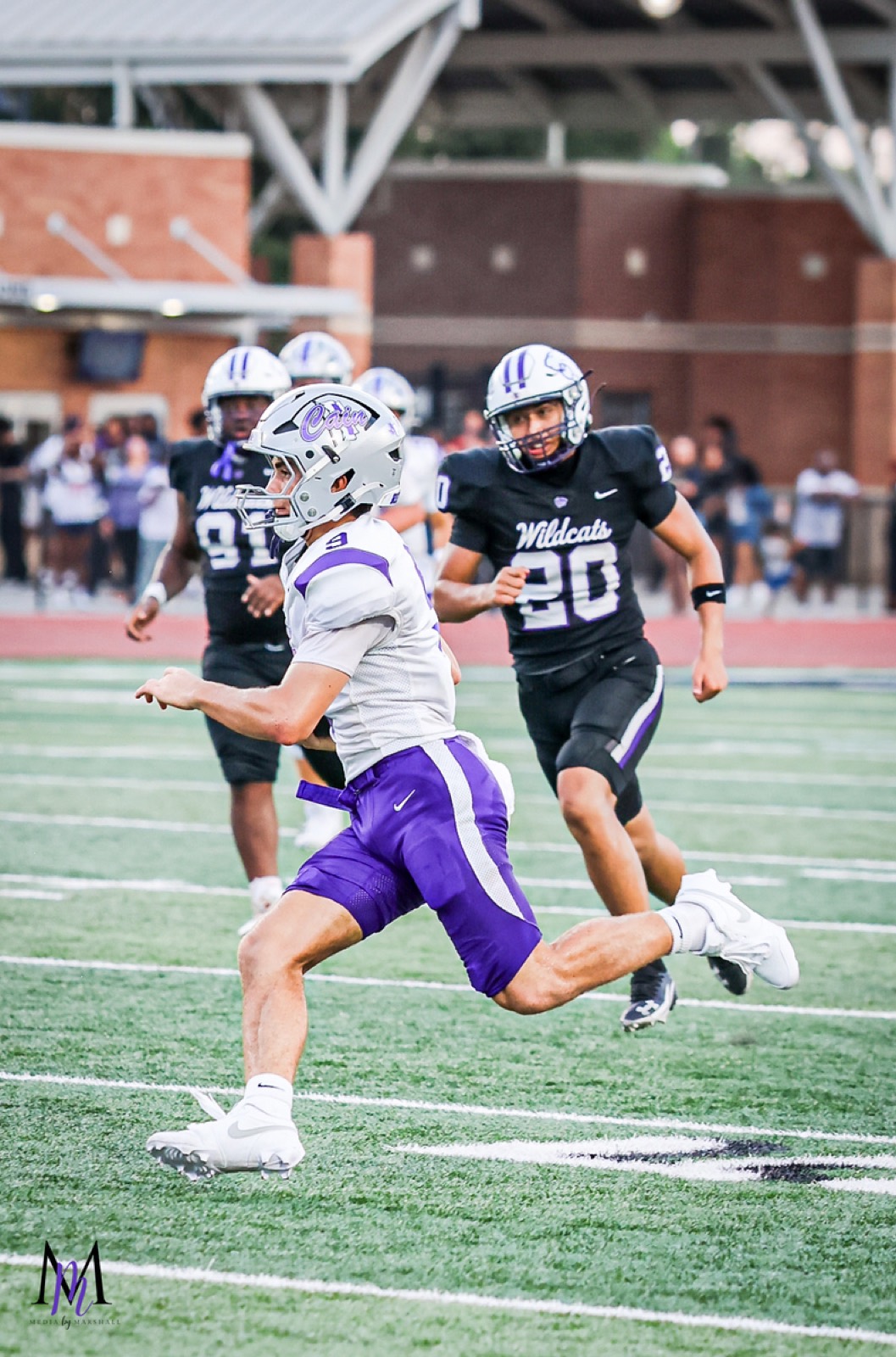 Senior defensive back Matthew Eiermann tracks a receiver in pass coverage