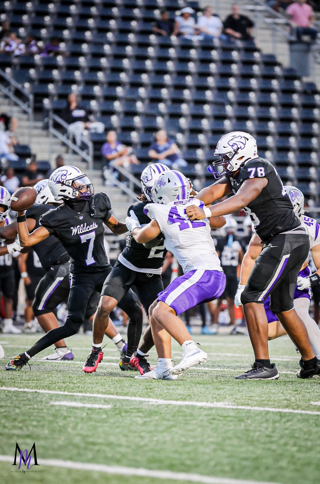 Junior safety Easton Mizell and the Klein Cain defensive front swarm a Humble ball carrier