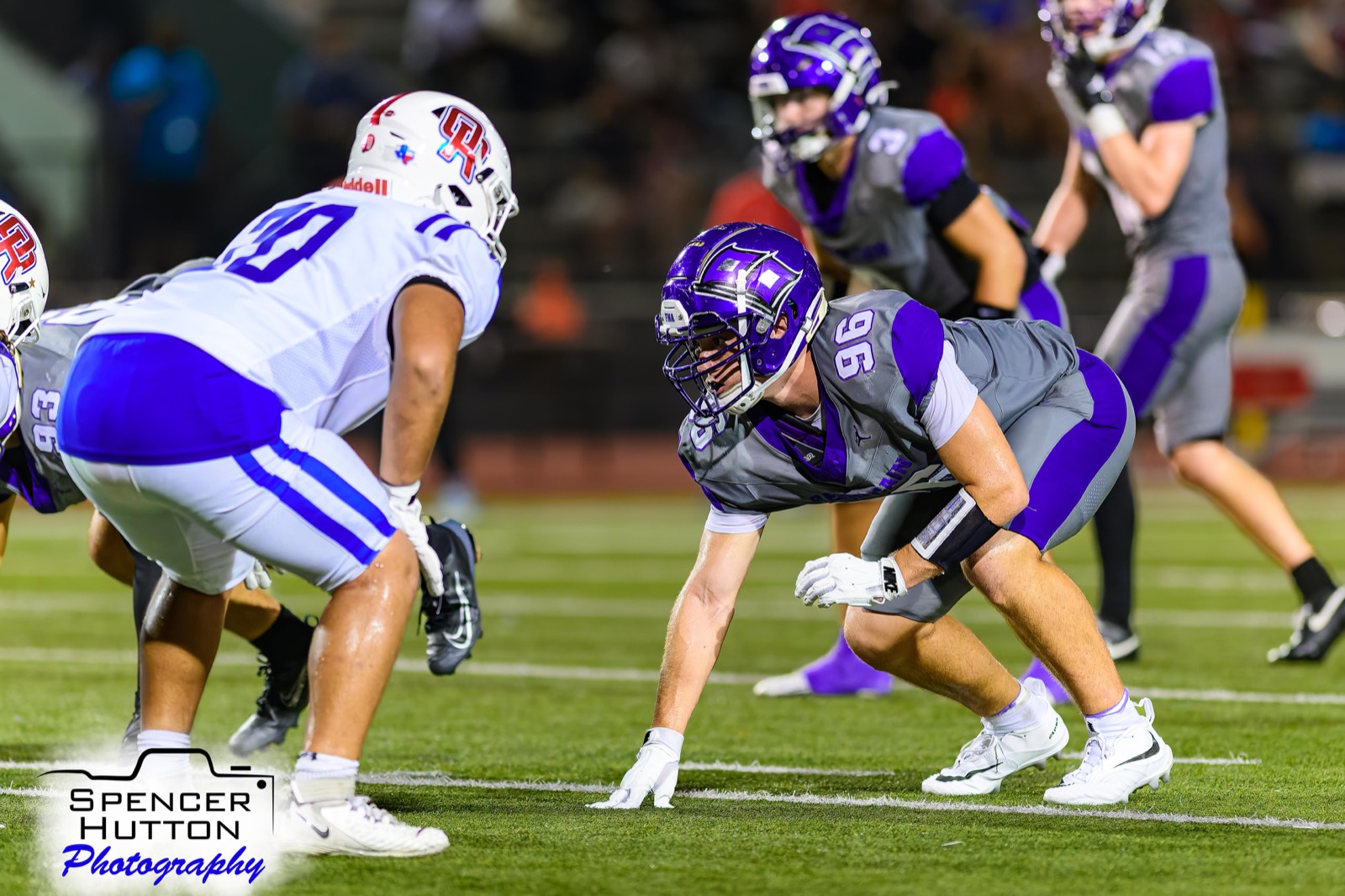 Senior defensive lineman Jackson Luark set in a three-point stance against the Oak Ridge front