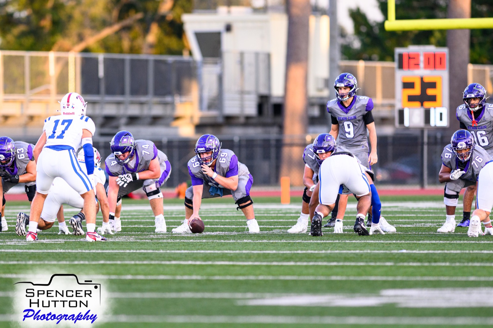 The Klein Cain offensive line sets at the line of scrimmage with Jace Hanks and Eyan Johnson in the backfield