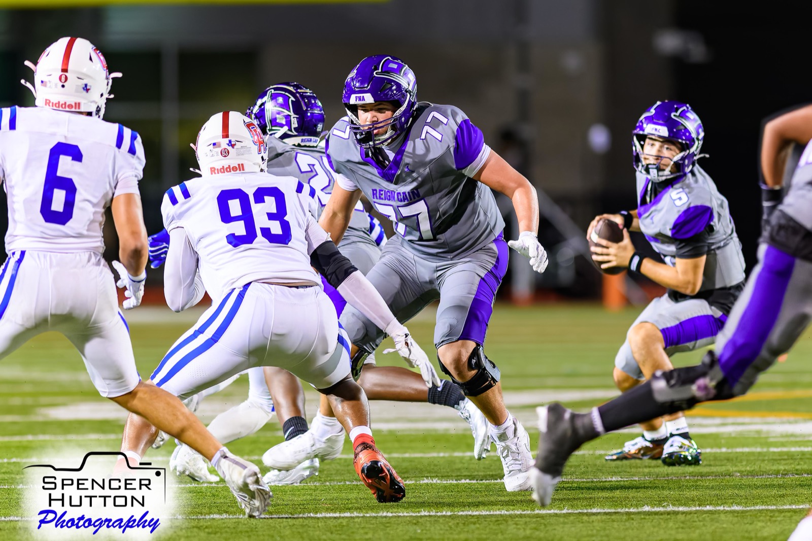 Sophomore offensive lineman Austin Corson pass blocks as senior quarterback Trey Reyes looks downfield