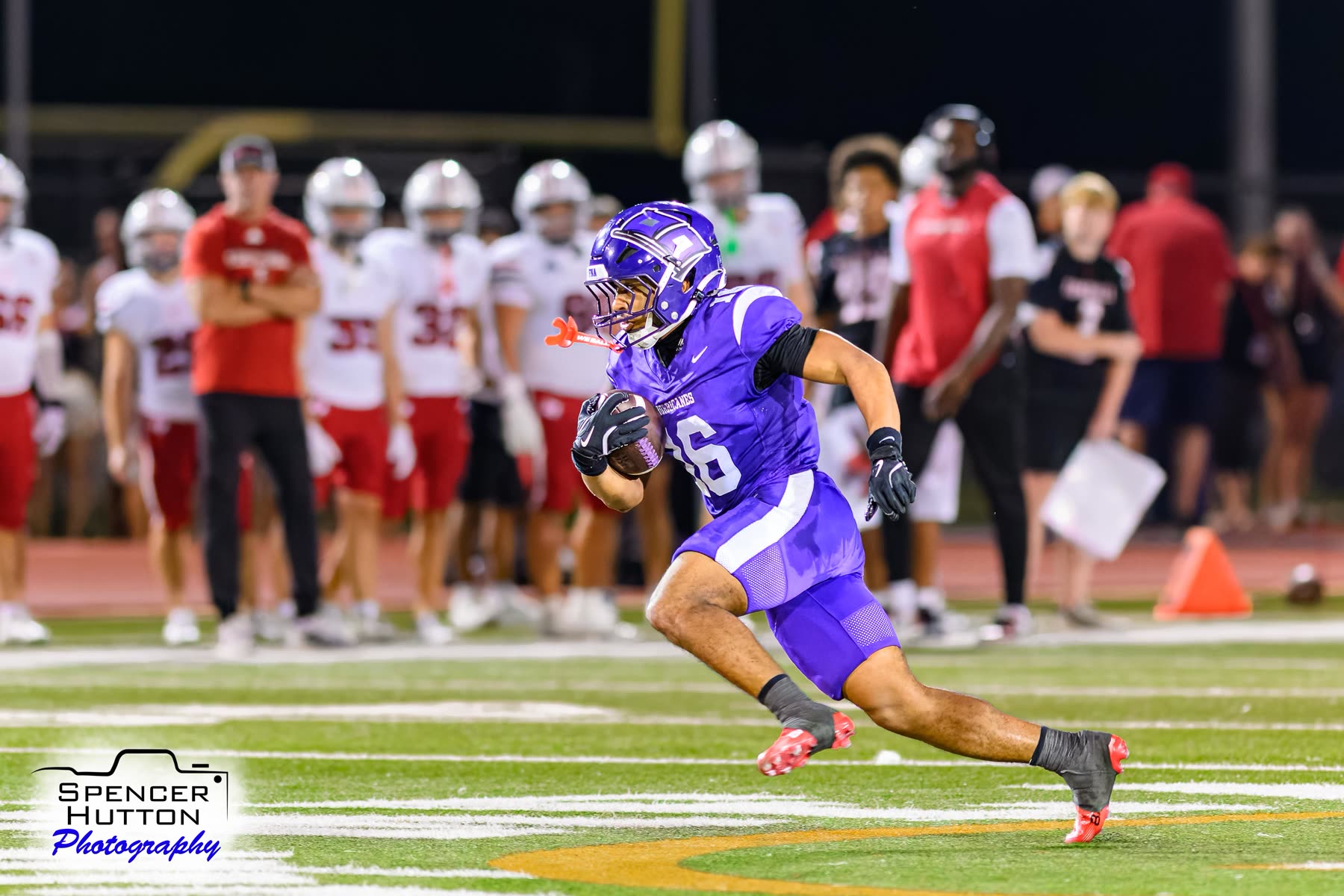 Senior running back Eyan Johnson sprints with the football in the open field